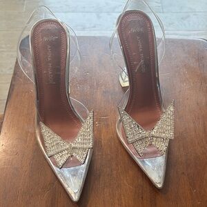 Amina Muaddi Silver and Clear Heels
